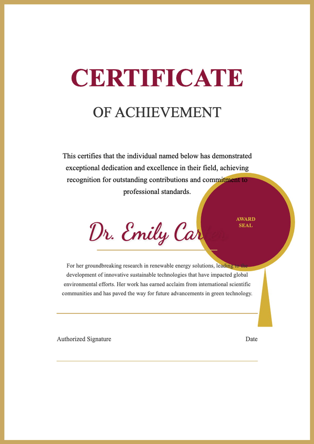 Elegant certificate of achievement with maroon gold accents and award seal_variant_1
